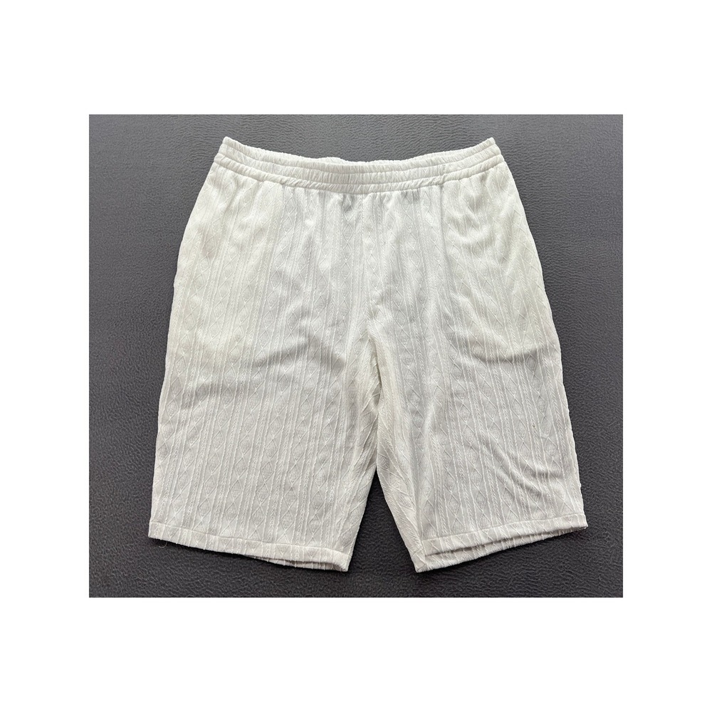 Stacy Adams Shorts Mens Sz 42 White Textured Linen Blend Elastic Waist
